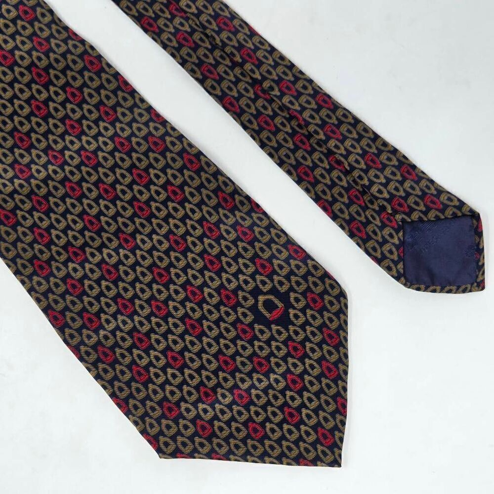 ORPHEUS ITALY SILK TIE BLACK GOLD RED EQUESTRIAN HORSE STIRRUPS 4.5" X 57"